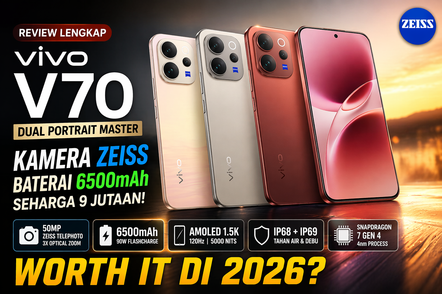 vivo V70 Review Kamera ZEISS dan Baterai 6500mAh