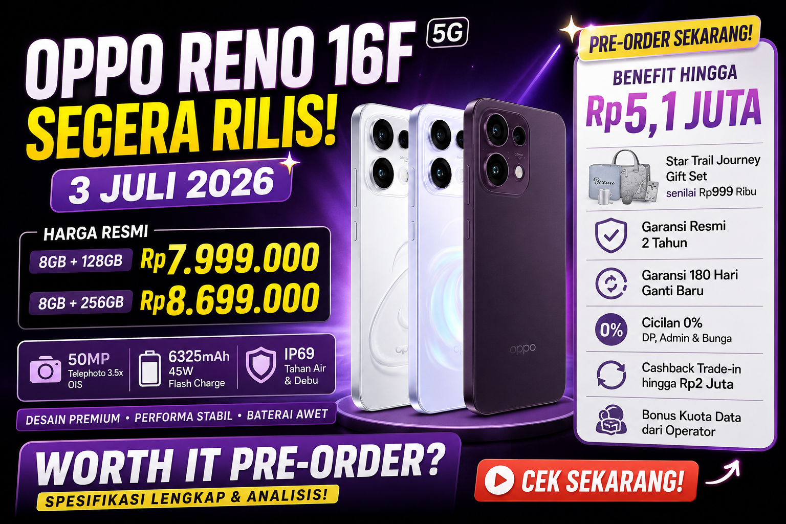 OPPO Reno 16F 5G Segera Rilis 3 Juli 2026: Harga, Spec & Worth It Pre-Order?
