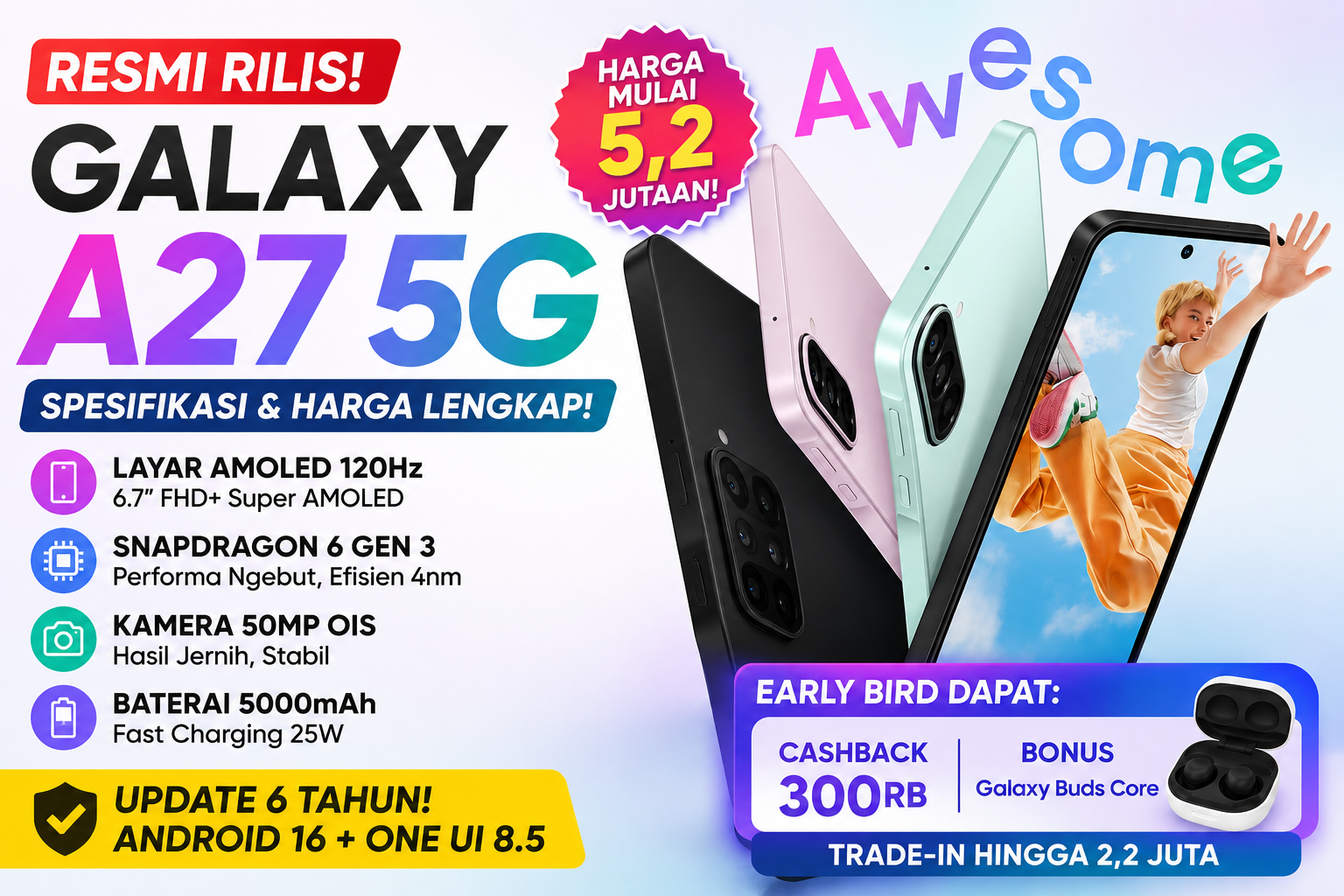 Samsung Galaxy A27 5G Resmi Rilis: Harga dan Spesifikasi